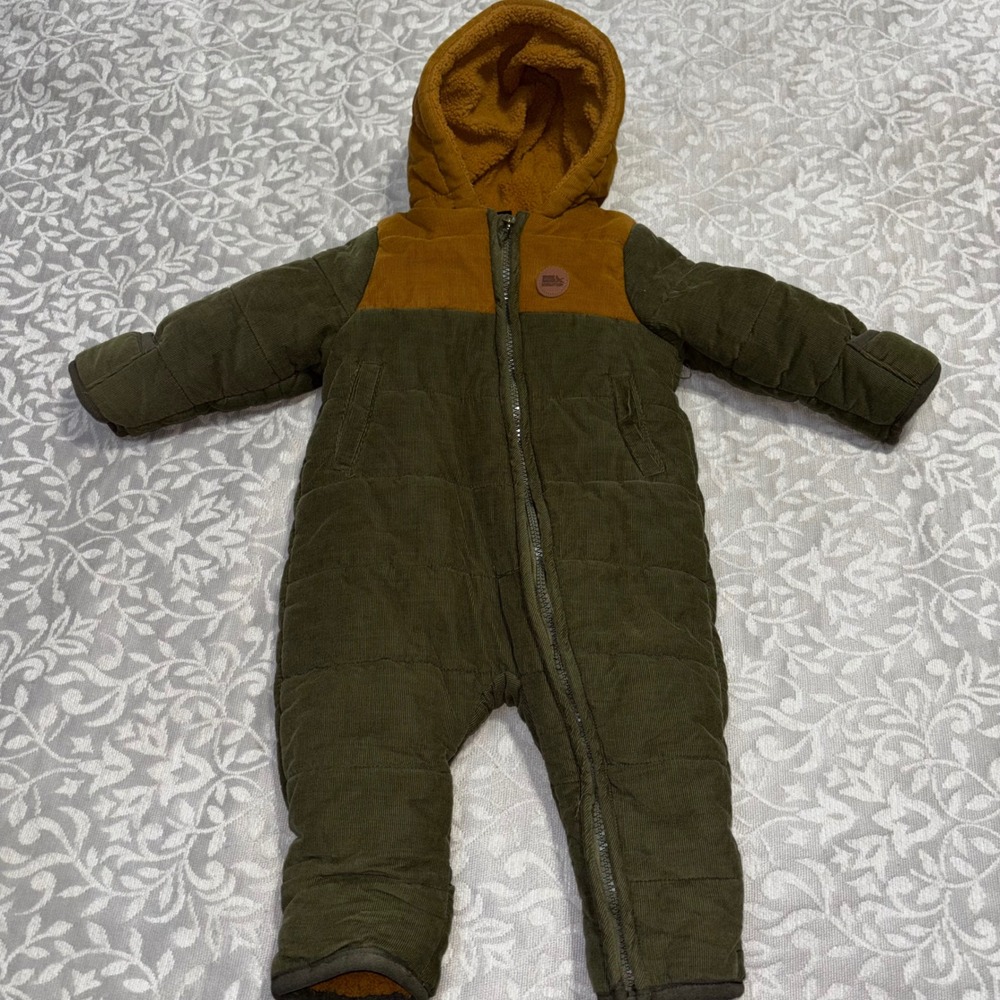 Eddie Bauer Kids Olive Green Corduroy Sherpa Lined Bunting Snow Suit 6/9M (E11)